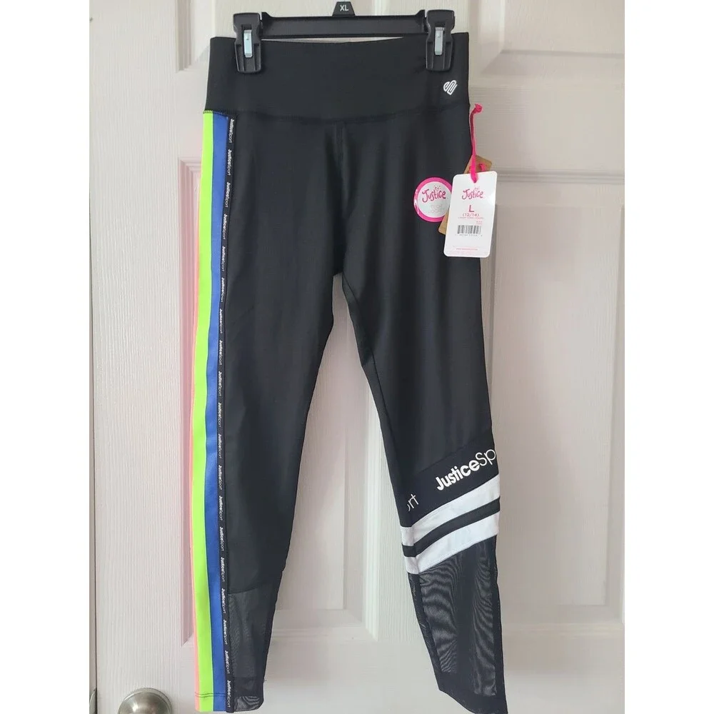 Girl's Justice J Sport Cross Black Active Leggings  Size L 12/14 NWT